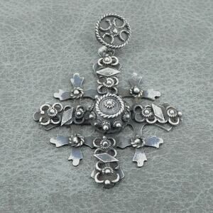 Vintage Jerusalem 925 Sterling Silver Crusader Cross Pendant Taxco Made‎ Mexico